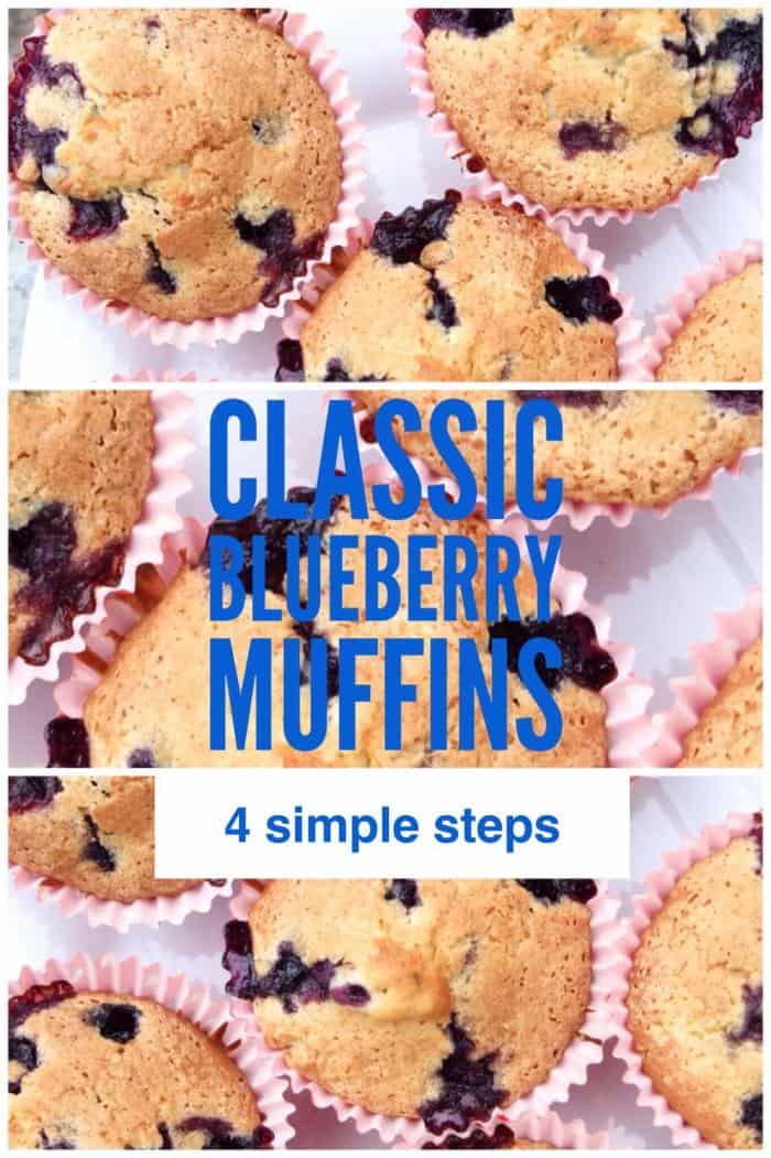 A simple 4 step recipe for Classic Blueberry Muffins. 