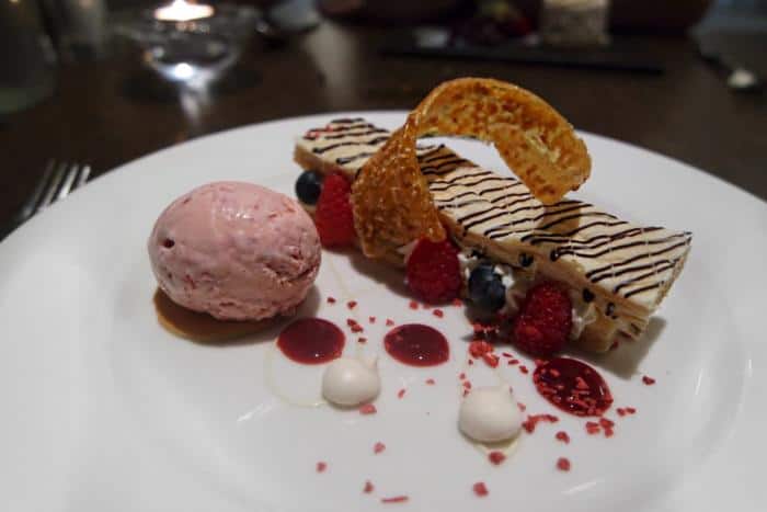 Raspberry and Blueberry Mille Feuille at The Vale Grill, Cardiff