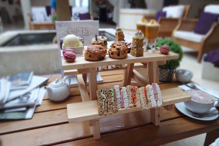 Afternoon Tea at The Malvern Spa, Worcestershire. A selection of sandwiches, cake and Cream Tea.