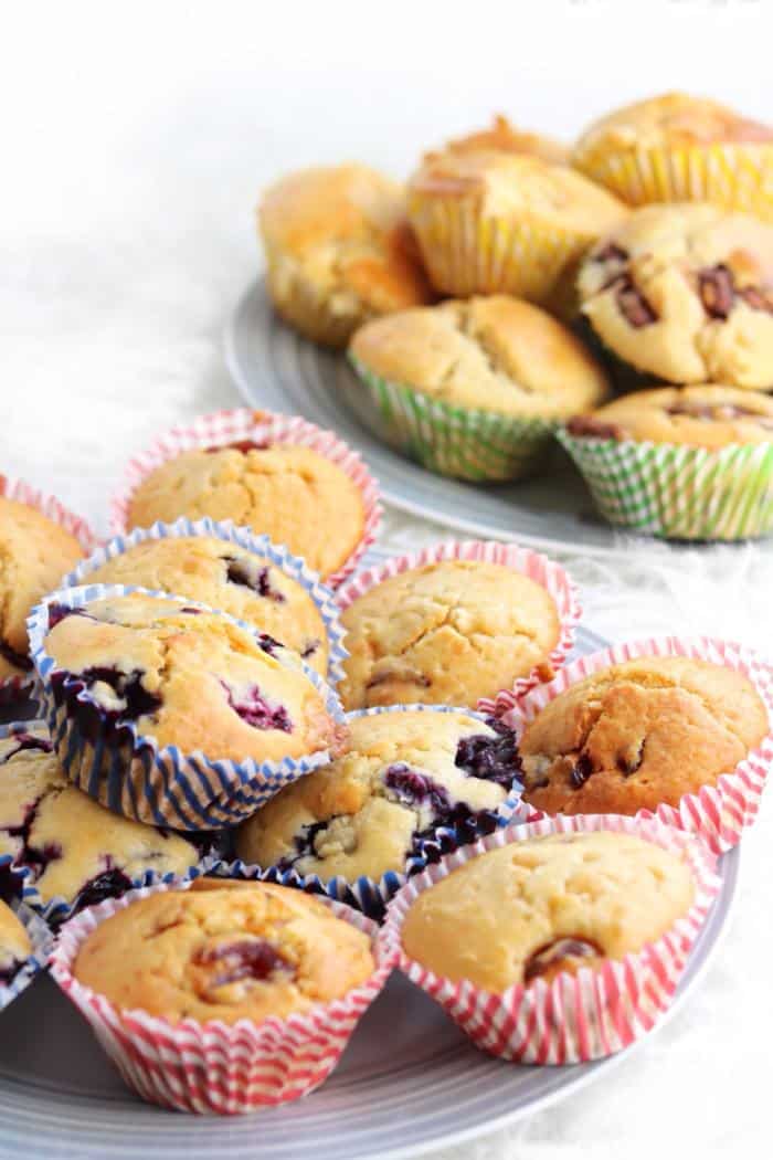 Easy Muffin Recipe - Blueberry, Cherry, White Chocoalte, Milk Chocolate and Hazelnut